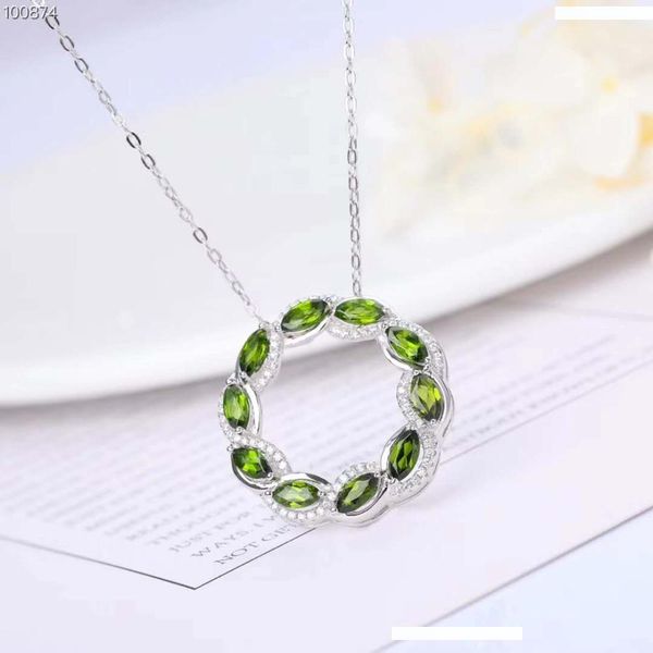

natural diopside pendant necklace 925 sterling silver z gemstone necklace fine jewelry green circle birthday gift medboo