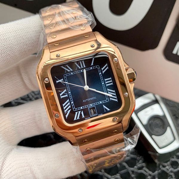 

designer watch mens watch imported quartz electronic movement 316l gold steel case auto date butterfly buckle steel strap with box x67, Slivery;brown