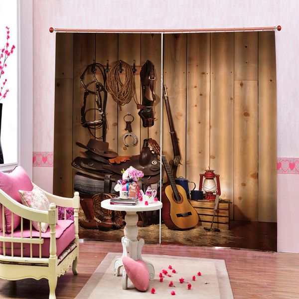 2019 Custom Western Decor Curtain By Country Music Guitar Cowboy Boots Usa Folk Culture Curtains Living Room Blackout Curtain Home Decor From