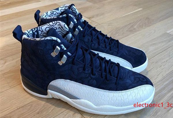 

new 12 12s mens basketball shoes international flight blue white men trainers athletic sports sneakers size 7-13