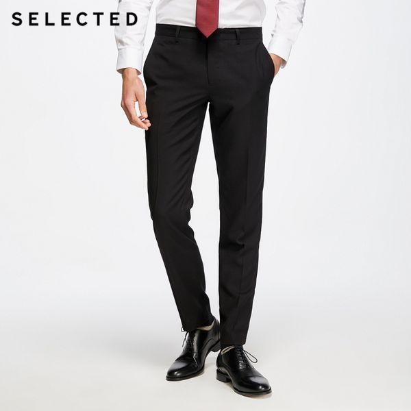 

men's straight fit pure color slim drapery suit pants t|41816a501, White;black