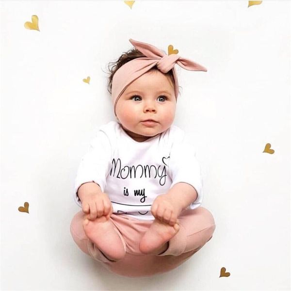 

infant toddler baby girls clothing 3pcs set letter mommy is my idol long sleeve t-shirt+pants+headband newborn clothes outfits, White