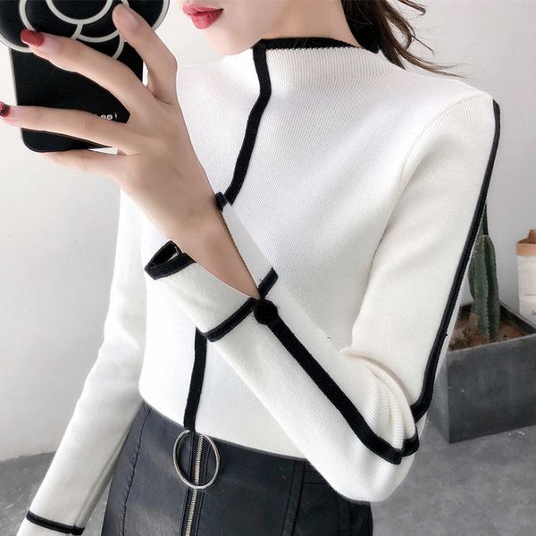 

свитер женский мягкий корейский тощий зимняя водолазка женщины bodycon basic пуловеры с длинным рукавом прицепные femme пальто женский топ, White;black