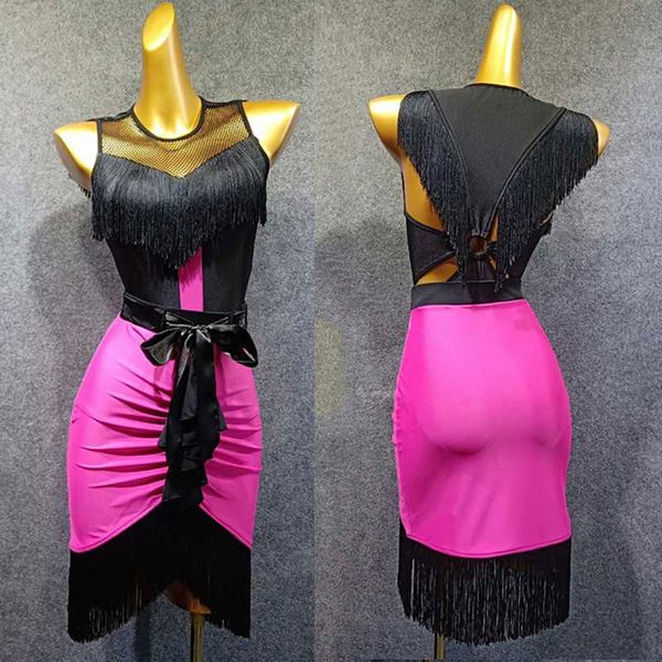 

новое платье танцульки женщины fringe платье дамский 2pcs юбка tango бальные фламенго сальса конкурентное латинских танцев, Black;red