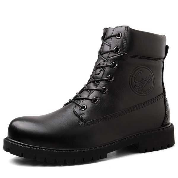 

vancat genuine leather men boots autumn winter waterproof ankle boots men riding outdoor working snow, Black