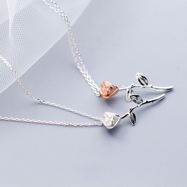 

mloveacc 100% 925 solid real sterling silver personality rose pendant 40cm short clavicle necklace for girl women jewelry