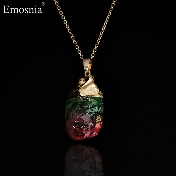 

trendy multicolour natural stone pendant necklace women men fashion crystal rock necklace gold color long chain jewelry gifts