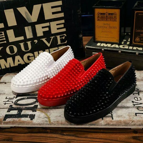 

designer red bottom loafers for men women genuine leather slip on platform casual sneakers spikes wedding party flats men shoes 35-46, Black