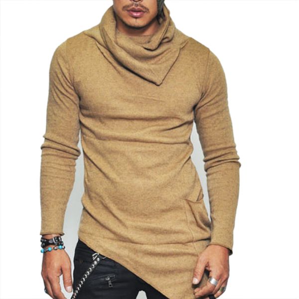 

men's sweater casual irregular design high-necked solid pullover new mens casual sweater male j652, White;black