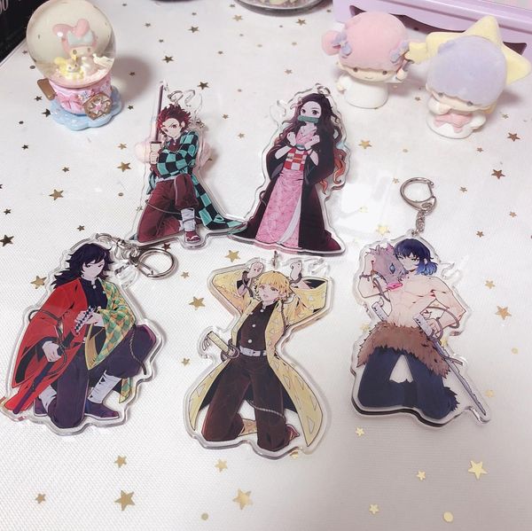 

demon slayer: kimetsu no yaiba kamado tanjirou hashibira inosuke tomioka giyuu cosplay acrylic keychain keyring bag pendant gift, Silver