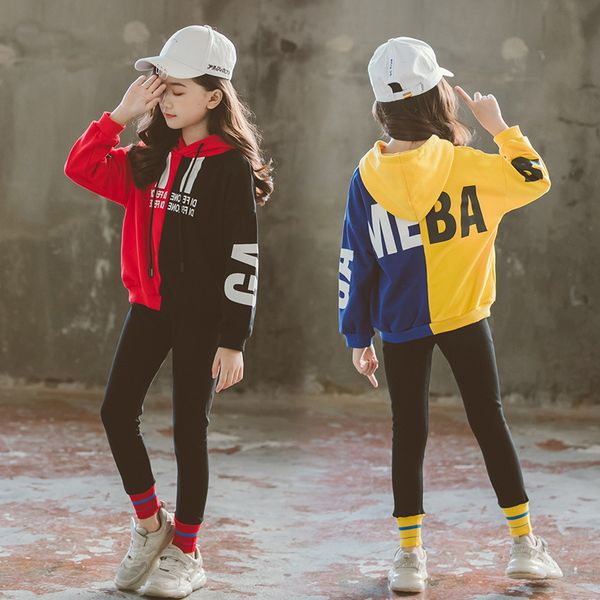 

fashion clothes set teen girls tracksuit spring 2019 autumn long sleev 2pcs children suits little girl sets 8 10 12 years y190522, White