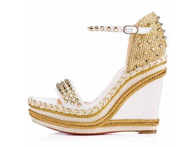 

elgant designer red bottom madmonica rope wedge ankle strap spikes gladiator sandals ladies summer sandals high heels leather c01, Black