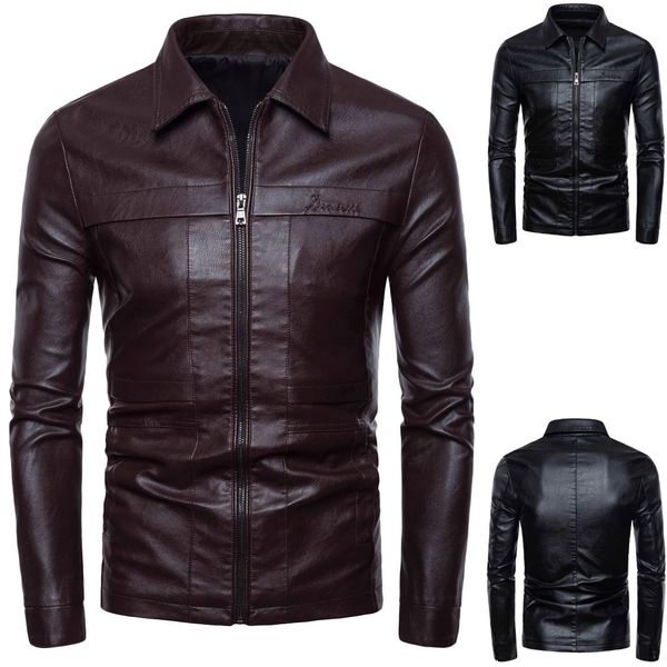 

2019 men jacket streetwear new fashion autumn winter retro turn-down collar pure coat chaqueta hombre casaco masculino, Black;brown