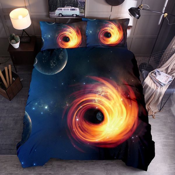 

2/3 pcs starry black hole bedding set with pillowcase polyester printed bed linen duvet cover quilt cover set home textile sj199