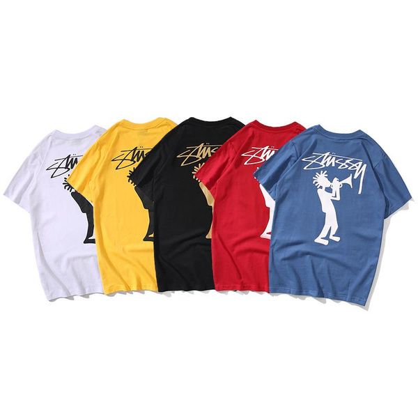 

пара с коротким рукавом 19ss лето в европе и америке улица мультфильм характер выдува рог письмо футболка основной раздел вокруг шеи коротки, White;black