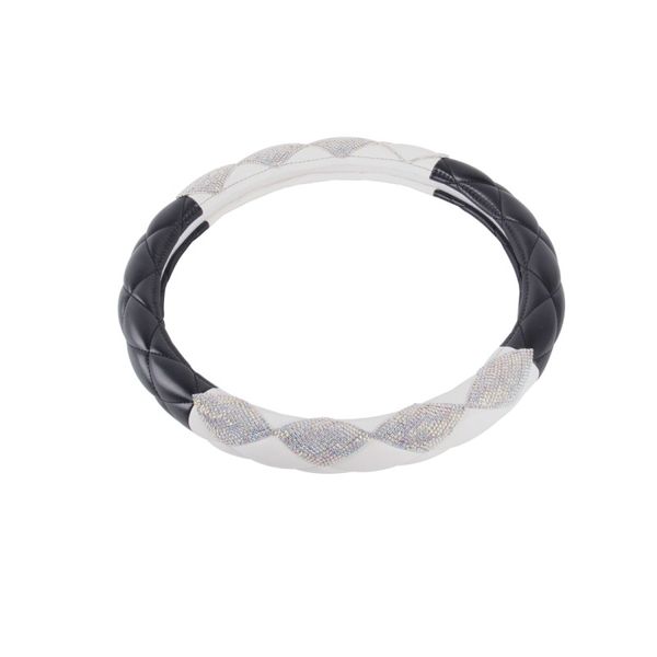 

1pc luxury diamond white&black leather car steering wheel covers auto handle cover interior car accessories for girls