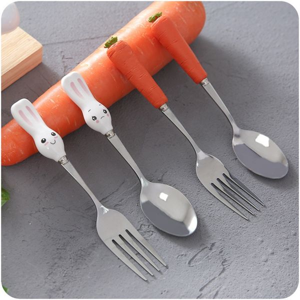 

cartoon rabbit carrot fork cute baby children dinnerware sets stainless steel cutlery set tableware fork