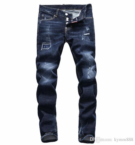 

european standing men's jeans, men's jeans, a pair of skinny jeans and black embroidered skulls#064, Blue