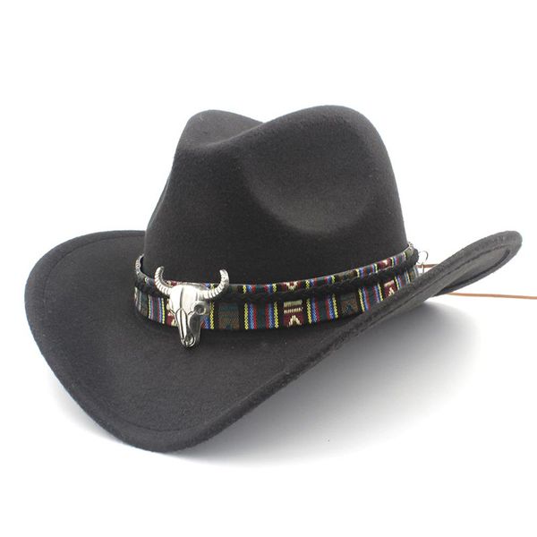 Этнические стиль ковбойская западная шляпа мода унисекс сплошной цвет пастушка джазовый колпачок со сплавом бык головной пояс для мужчин женщин размером 56-58см
