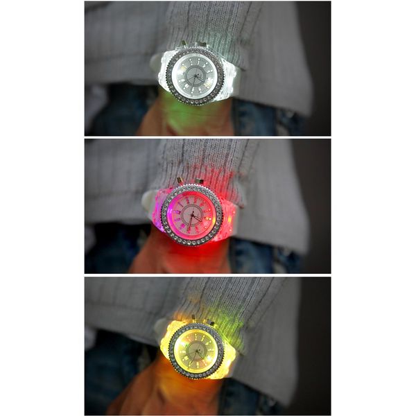 

dropshipping quartz watches luminescent personality rhinestone led silicone fashion boys and girls watch new for dropshipping, Slivery;brown