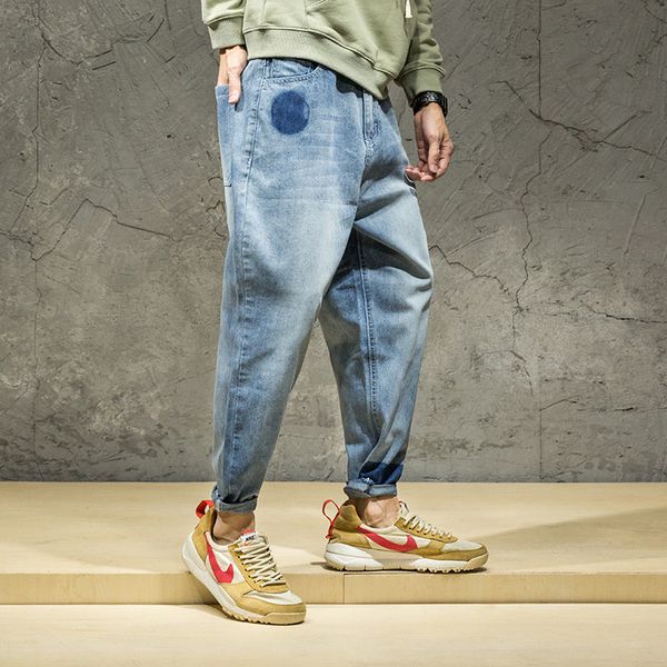 

spring summer 2019 japanese youth fashion loose jeans pants fashion hip hop plus size 28-42 ligth washed homme denim trousers, Blue