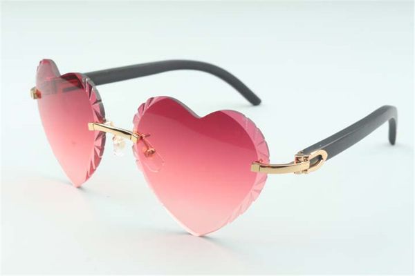 

selling direct sales high-quality new heart shaped cutting lens sunglasses 8300687, black natural wooden temples size: 58-18-135 mm, White;black