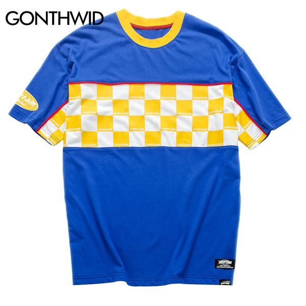 

gonthwid color block patchwork squares printed t shirts 2019 mens hip hop short sleeve streetwear tees summer male tshirts, White;black