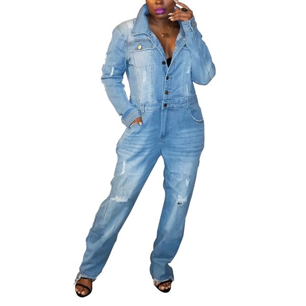 

женщины джинсовый комбинезон bodycon ромпер кнопка вверх с длинным рукавом повседневные джинсы новое отверстие lady эпикировка легкий костюм, Black;white