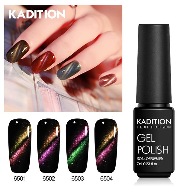 

kadition 5d cat eye magnetic 7ml gel lacquer soak off uv led temperature change gel nail polish 6 color varnish nail art, Red;pink