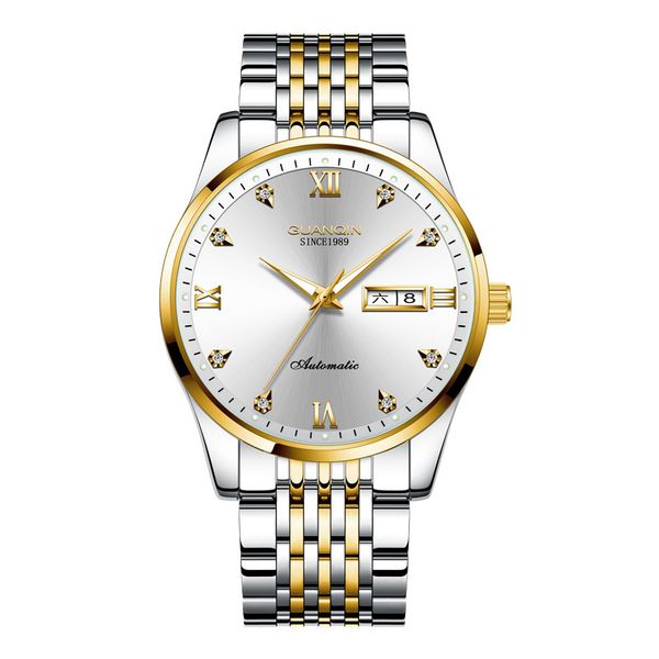 

guanqin gj16140 brand genuine high-grade imported male table automatic mechanical watch business men watch waterproof calendar, Slivery;brown