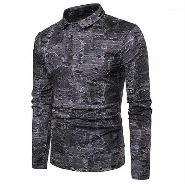 

hole suit fit clothing mens long sleeve patchwork casuak polos mens contract color polos mens designer, White;black