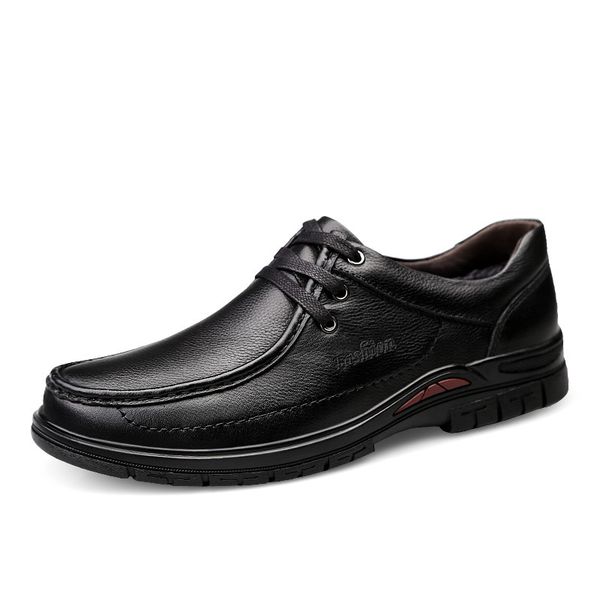 

new spring and summer men genuine leather shoes males wild sports and leisure youth leather fur warm flat bottom shoes %d318-1, Black