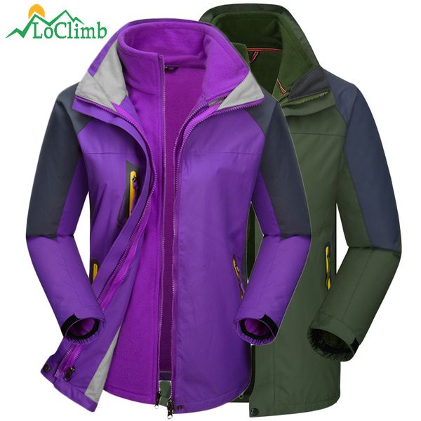 

loclimb winter camping hiking clothing men women waterproof fleece jackets climbing rain coats outdoor ski sport jacket,am145, Blue;black