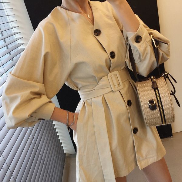 

woman dresses summer dress mini dress female high waist lantern sleeve single breasted v neck with belt white womens dresses casual style, Black;gray