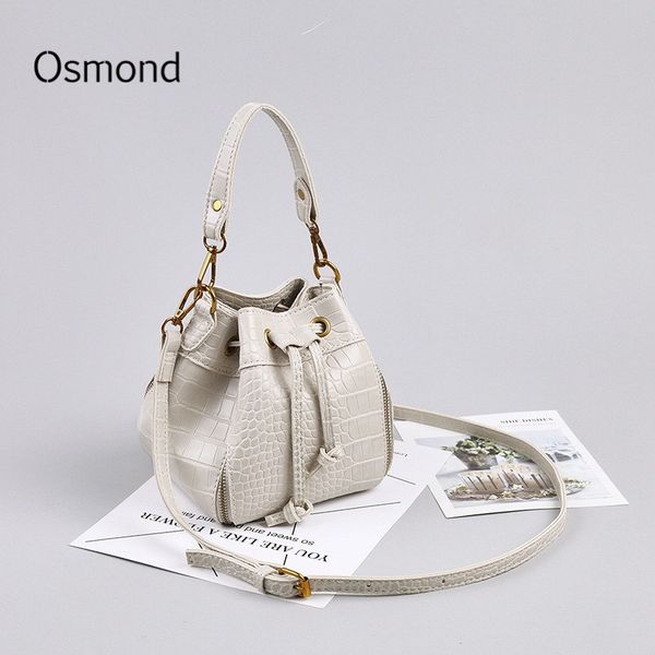 

white women crocodile leather handbag vintage small bucket bag female luxury solid messenger crossbody bag mini clutch purse