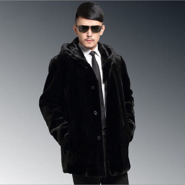 

2020 mens winter hooded leather jacket faux fur coat long sleeve furry outerwear plus size black overcoats xl679