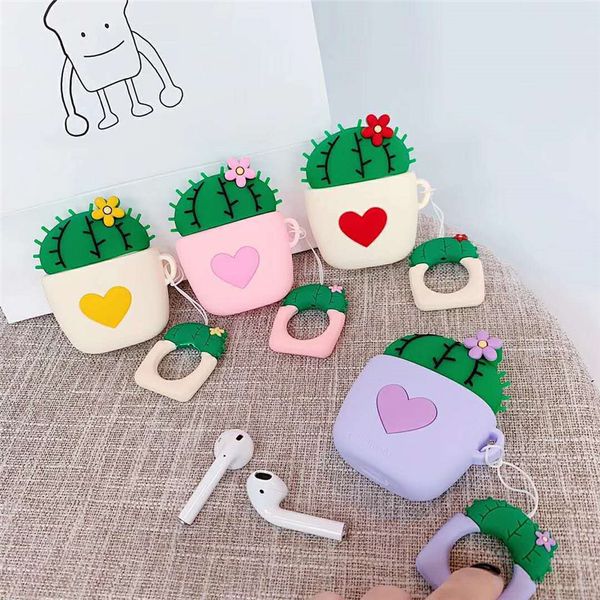 

fashion cute cactus protective case for airpods pro 2 1 anti-fall headphone cover for apple wireless bluetooth earphone charging box