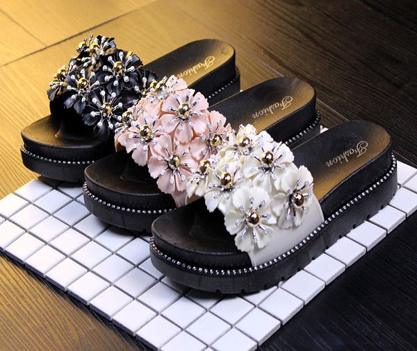 

slipper summer shoes women flower sandals slippers ladies with heels platform slides women sandalia lovely black cute sandals, White;red