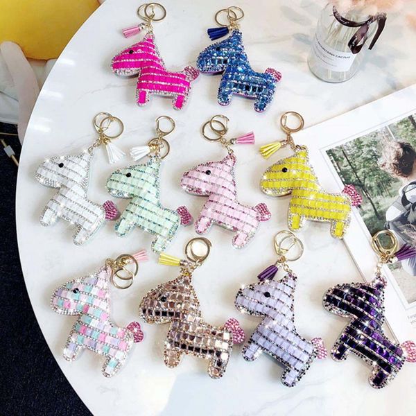 

korean version full drill pony key chain men women personalized leather pony car key chain bag pendant wholesale, Silver