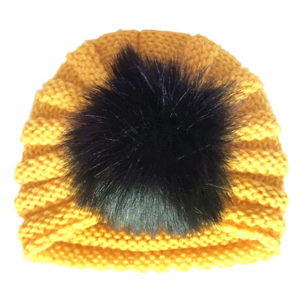 

baby cap boy girl knitted turban pom winter warm beanie headwear cotton cap newborn pgraphy props czapka dla dziewczynki, Yellow