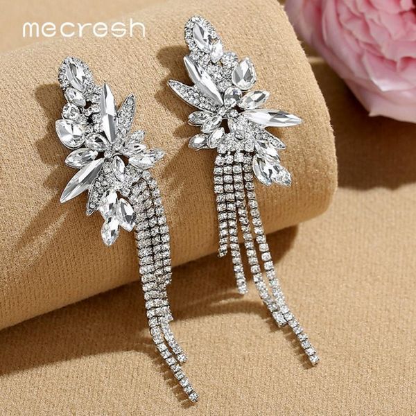 

mecresh sparkling fireworks women wedding tassel earrings jewelry gold color crystal bridal fringe drop earrings meh1624, Silver