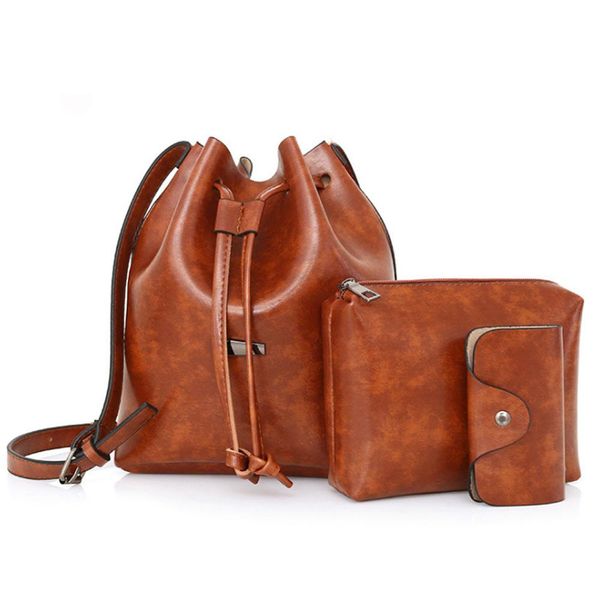 

3 pcs women bag bucket women shoulder bag pu leather bags set female crossbody bag for ladies a2923