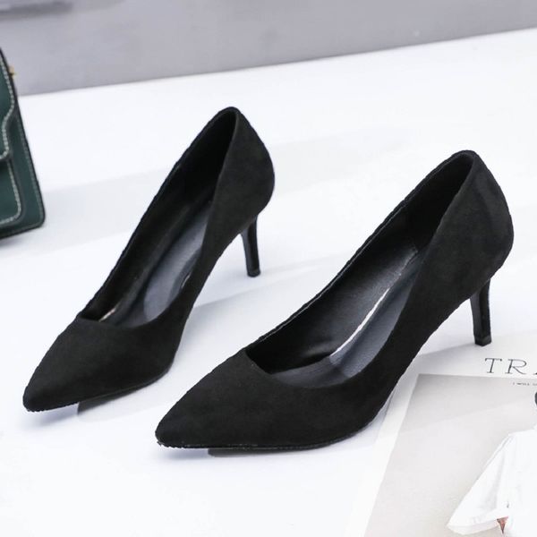 

2019 6 cm high heels simple pointed stiletto women's shoes shallow mouth thin professional women's shoes, Black