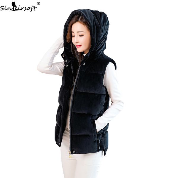 

cotton soft thick gold velvet autumn and winter new down jacket gilet women's fashion trend slim wild hooded vest women, Black;white