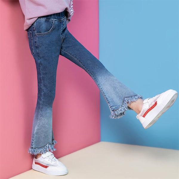

2019 new spring autumn children jeans for girl fashion wide leg pants kids leggings skinny baby fille trousers teenage denim w19, Blue