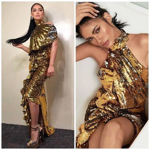 

Gold Evening Dresses 2019 Shinning Sequined Tassels Evening Gowns Plus Size Prom Dress robe de soiree vestidos de fiesta Abendkleider