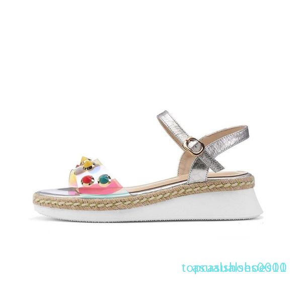 

krazing pot summer new genuine leather peep toe high heels straw wedges korean street beauty lady buckle strap sandals women l58 t10, Black