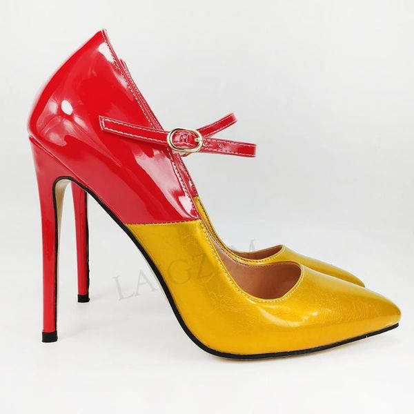 

2020 half patchwork women mary jane heels stiletto pumps basic dress shoes woman tacones zapatos large size 38 45 47, Black