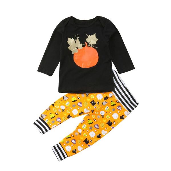 

halloween infant newborn kids baby boy girl pumpkin t-shirt + pants autum outfit clothes sets, White