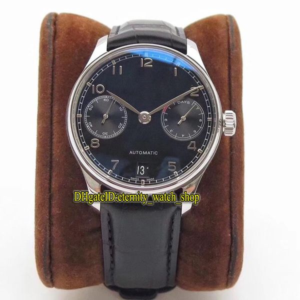 ZF Top версия Portugieser 500703 7 Days Power Reserve черный циферблат Cal.51011 автоматические механические мужские часы Сапфир кожа Спортивные часы